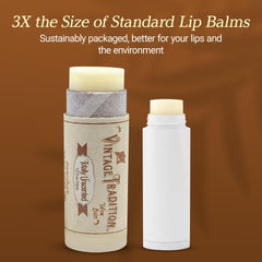 Vintage Tradition lip balm being applied to lips for moisture.