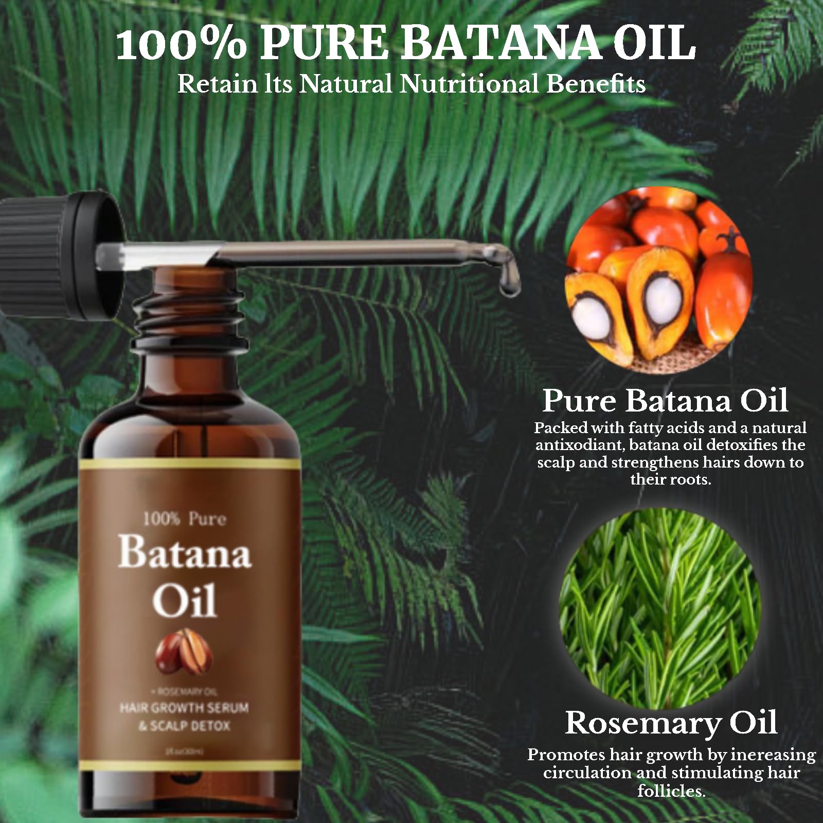 Viohead Batana Oil pour croissance naturelle des cheveux grâce aux acides gras essentiels.