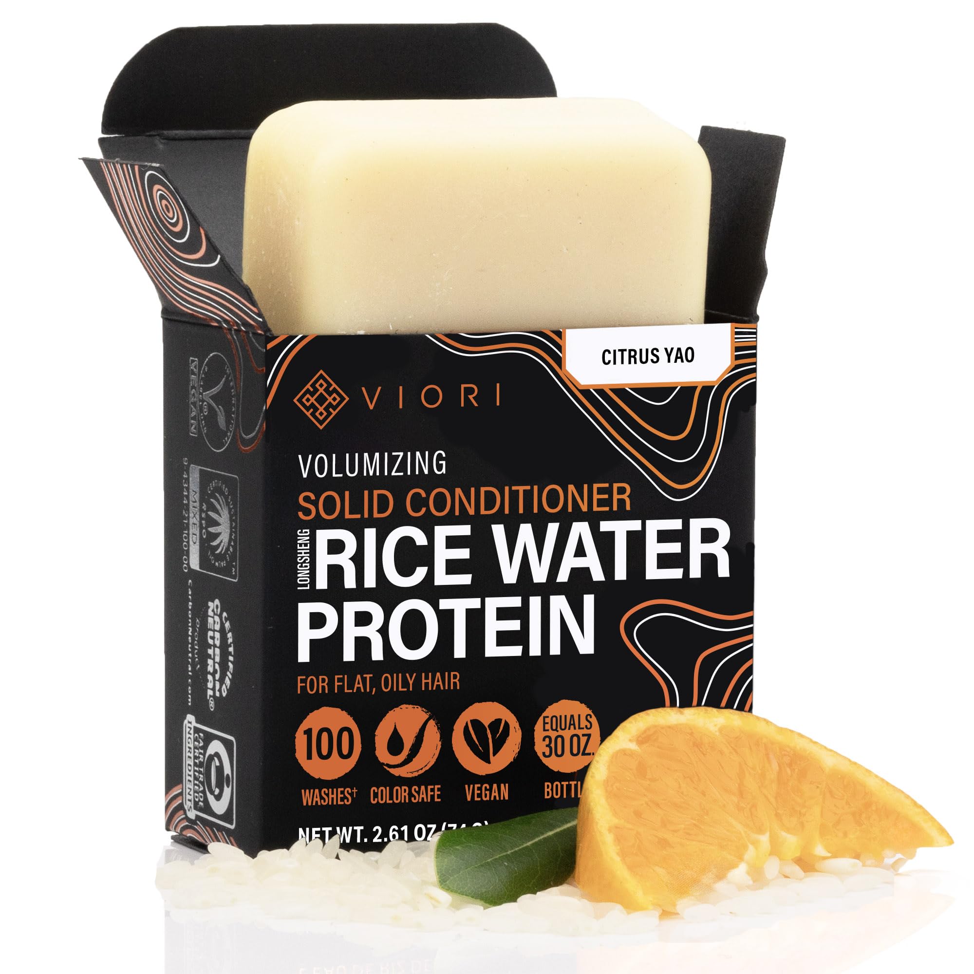 Viori Citrus Yao barre-conditionneur riz-eau, hydratation naturelle pour cheveux.