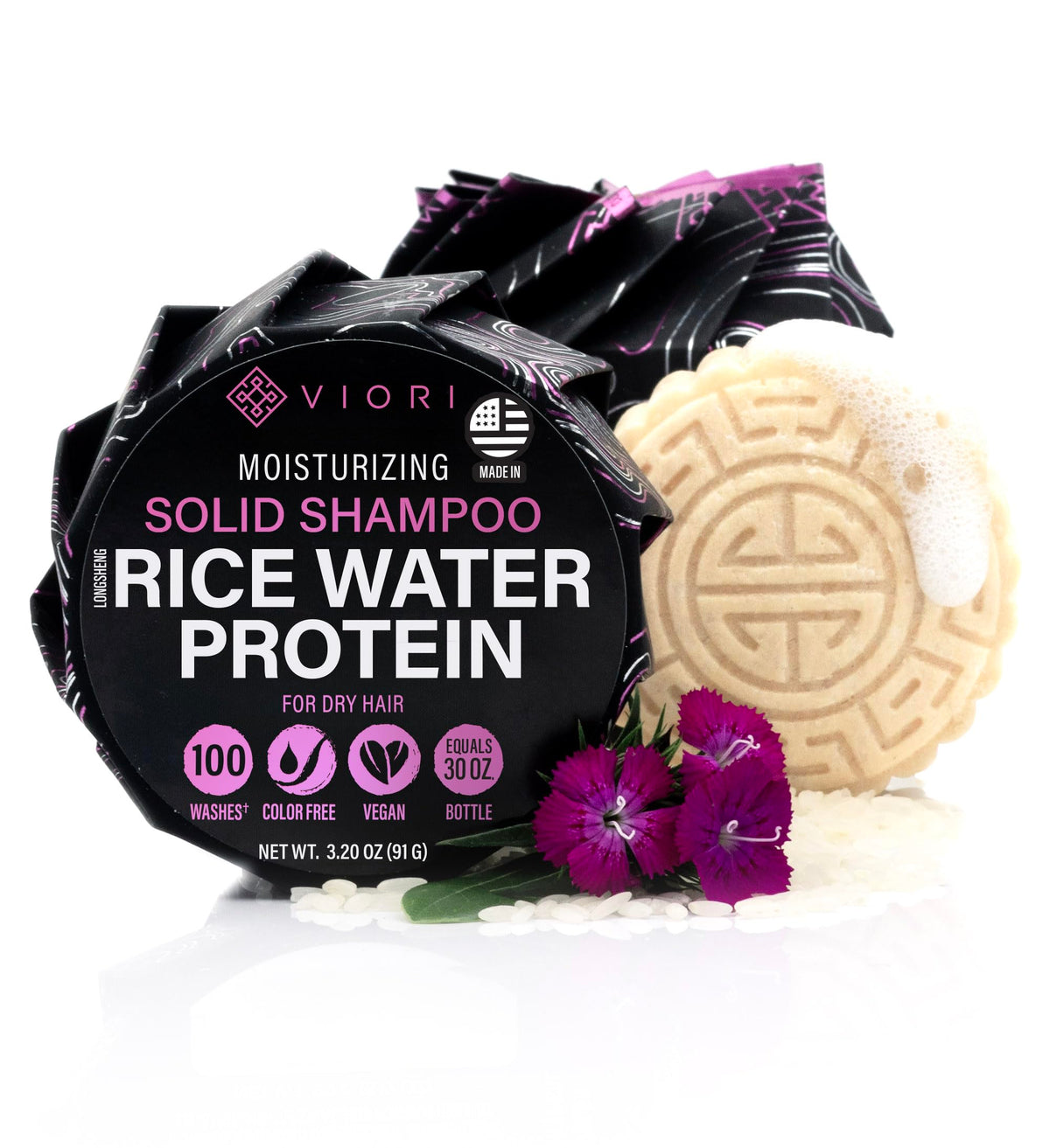 Viori Savon cheveux solide Terrace Garden avec eau de riz pour clarification douce