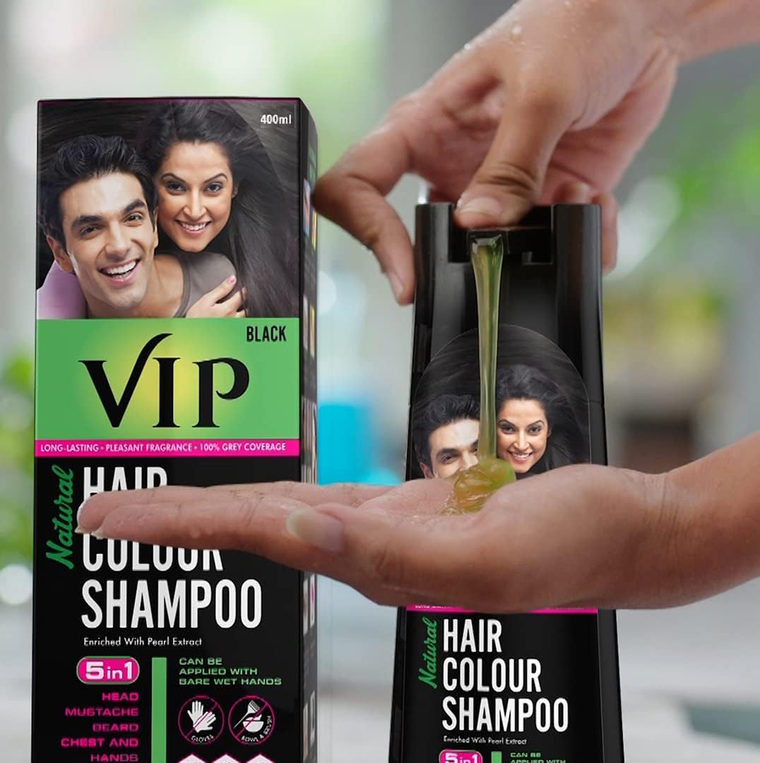Vue avant-après légère avec VIP 5 en 1 Shampoing Colorant.