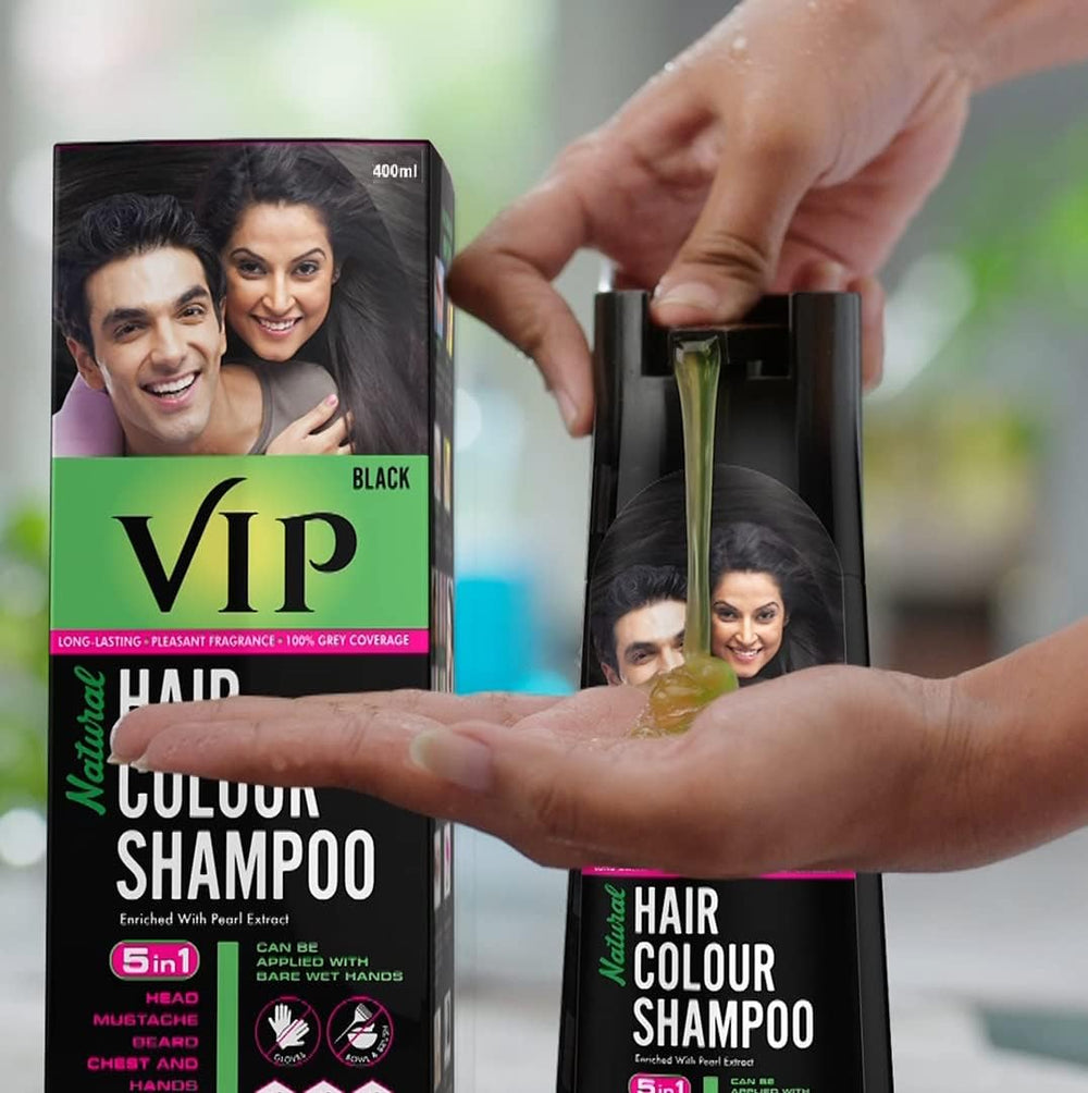 Vue avant-après légère avec VIP 5 en 1 Shampoing Colorant.