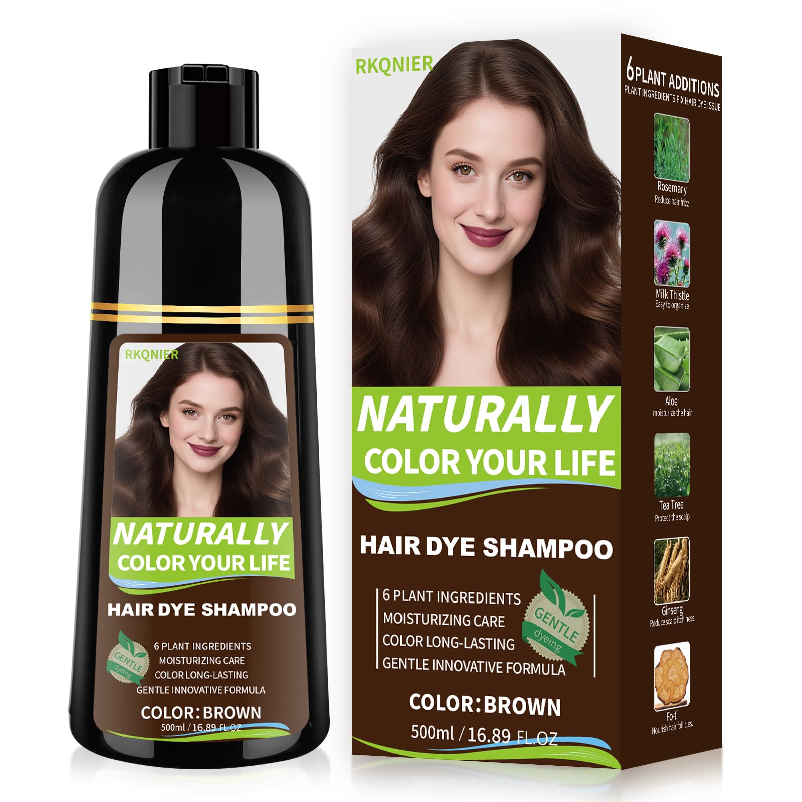 Shampooing couleur Vireo Color brun, bouteille 500 ml, couverture grise efficace.