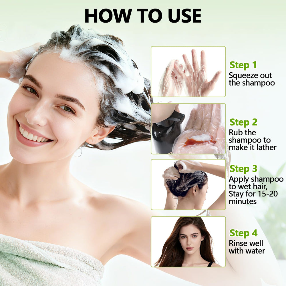 Avant/après: cheveux brun avec le shampooing Vireo Color.