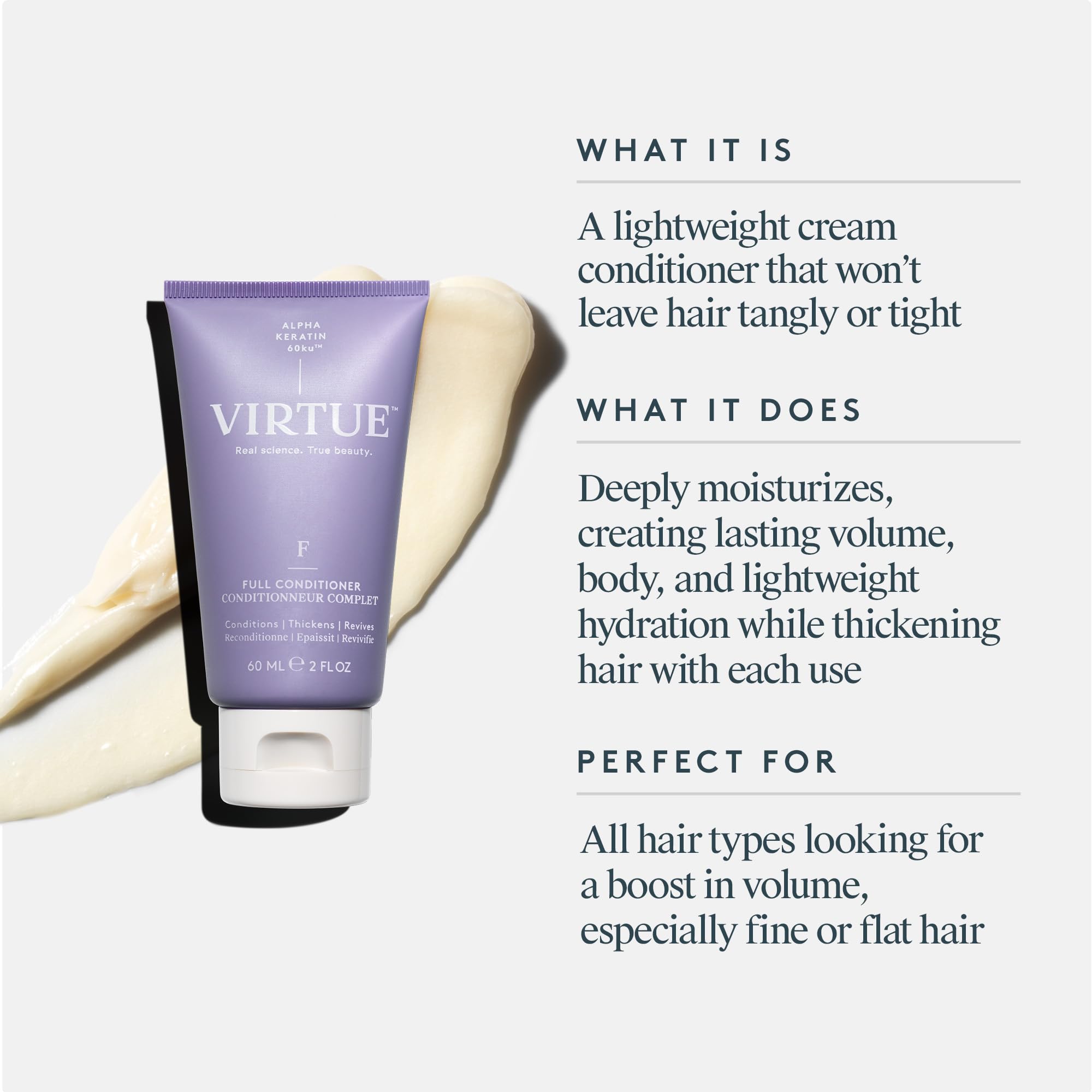 VIRTUE Après-shampooing volumisant complet : parfum citrus frais pendant l'utilisation.