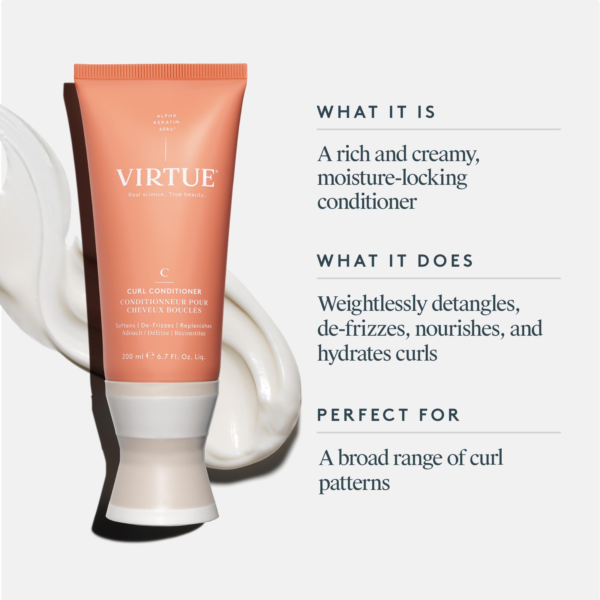 Conditionneur Virtue Curl sans silicone et sans sulfates pour une routine douce.