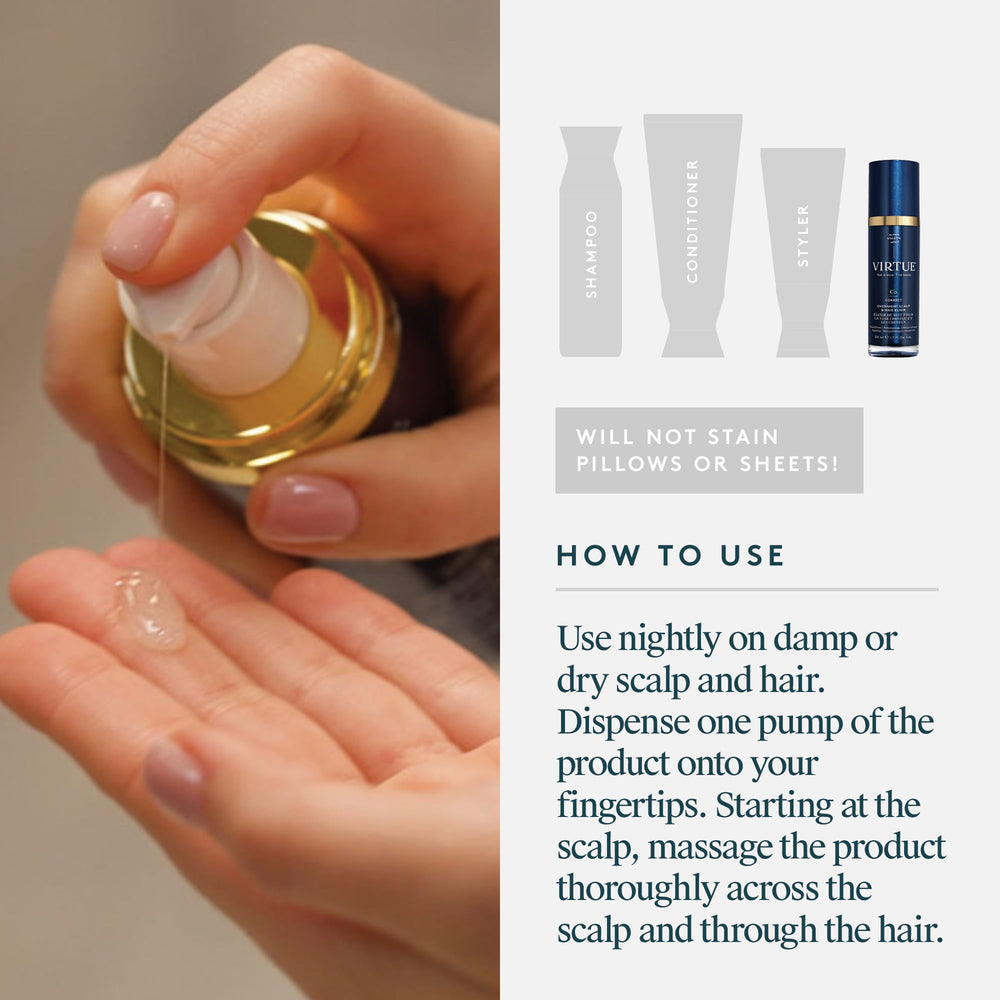 VIRTUE Correct Elixir nocturne – gouttes hydratantes qui apaisent le cuir chevelu.