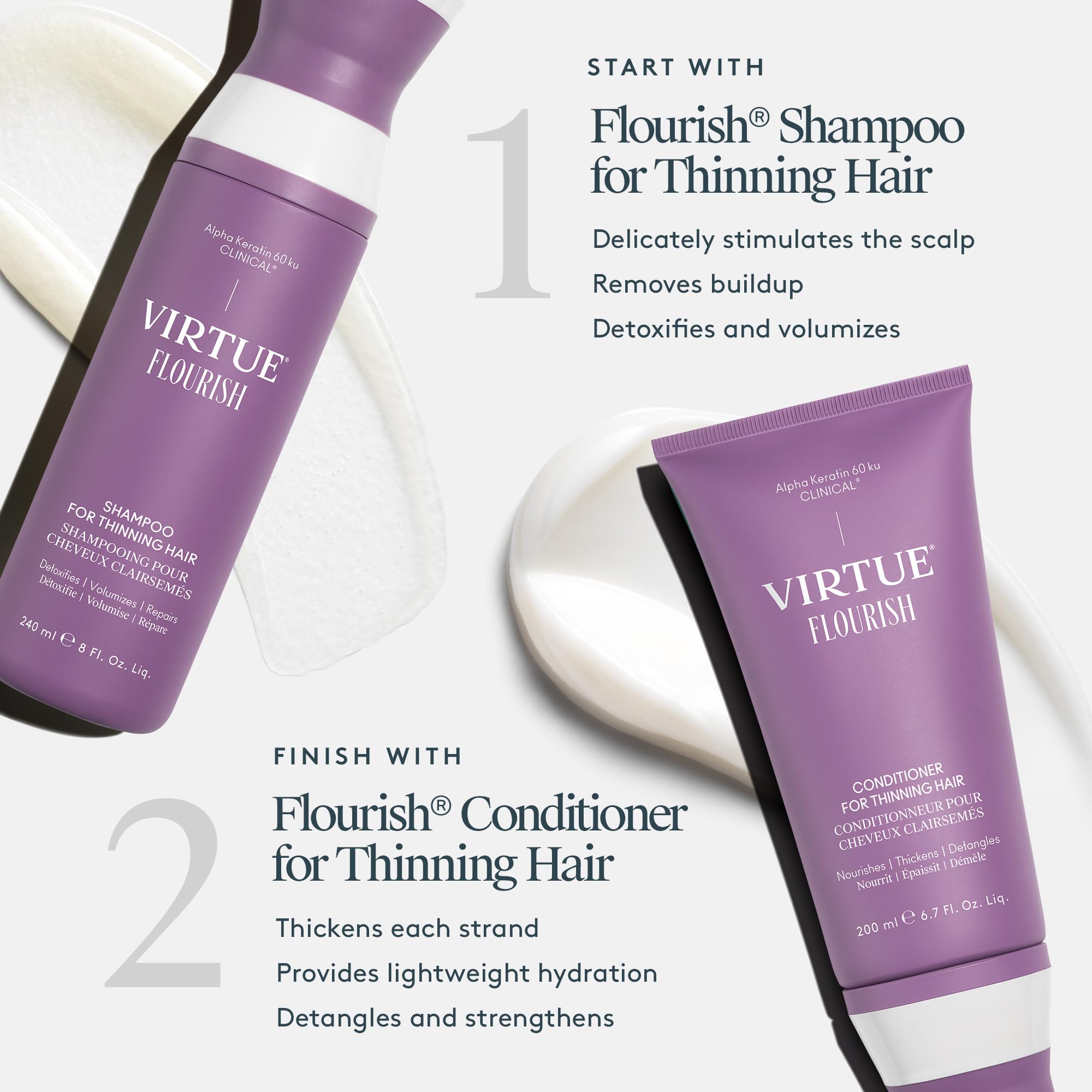 Virtue Flourish – cheveux-minces: apporte du soutien visuel et du corps sans lourdeur.