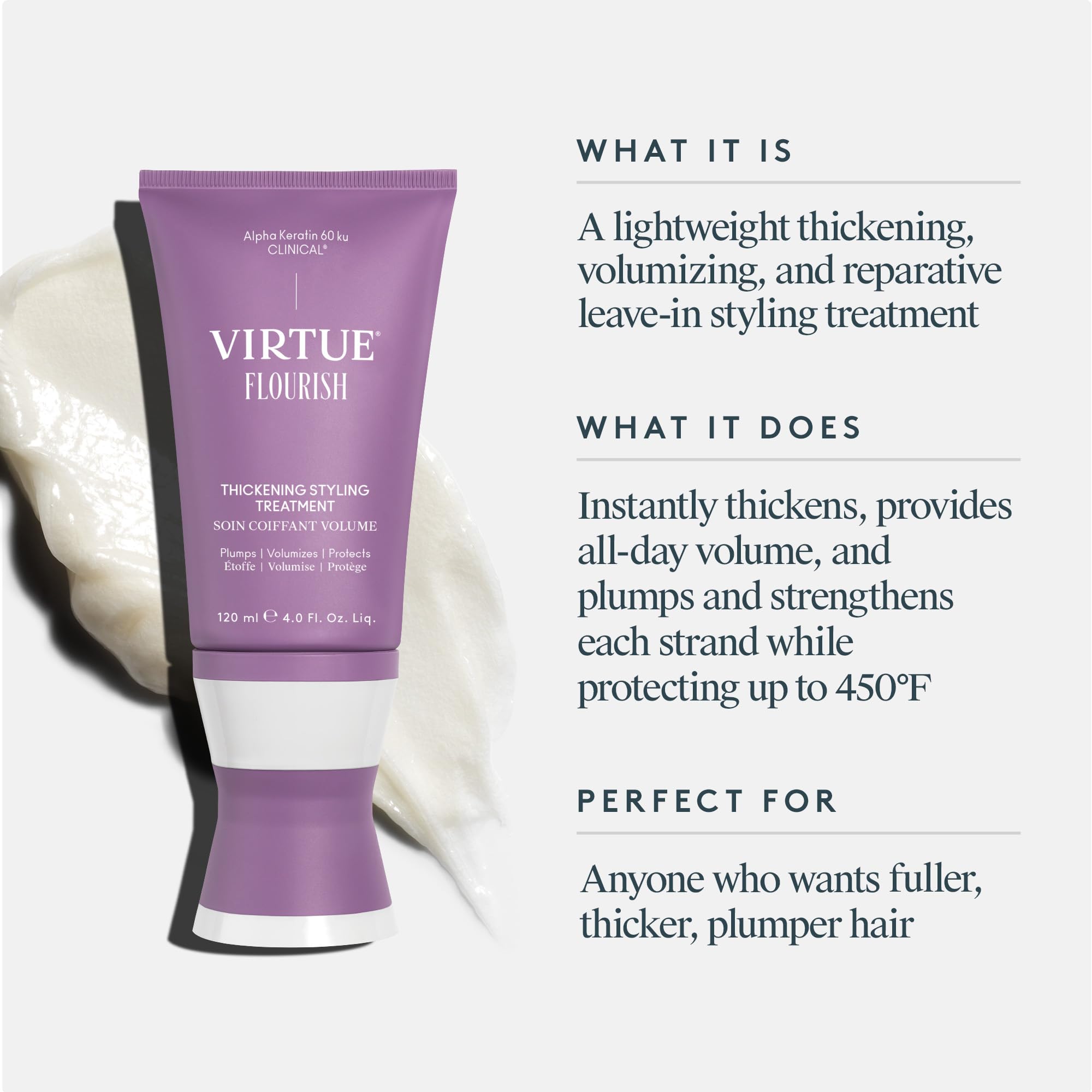 Texture creme densifiante de VIRTUE Flourish densifiant les cheveux fins