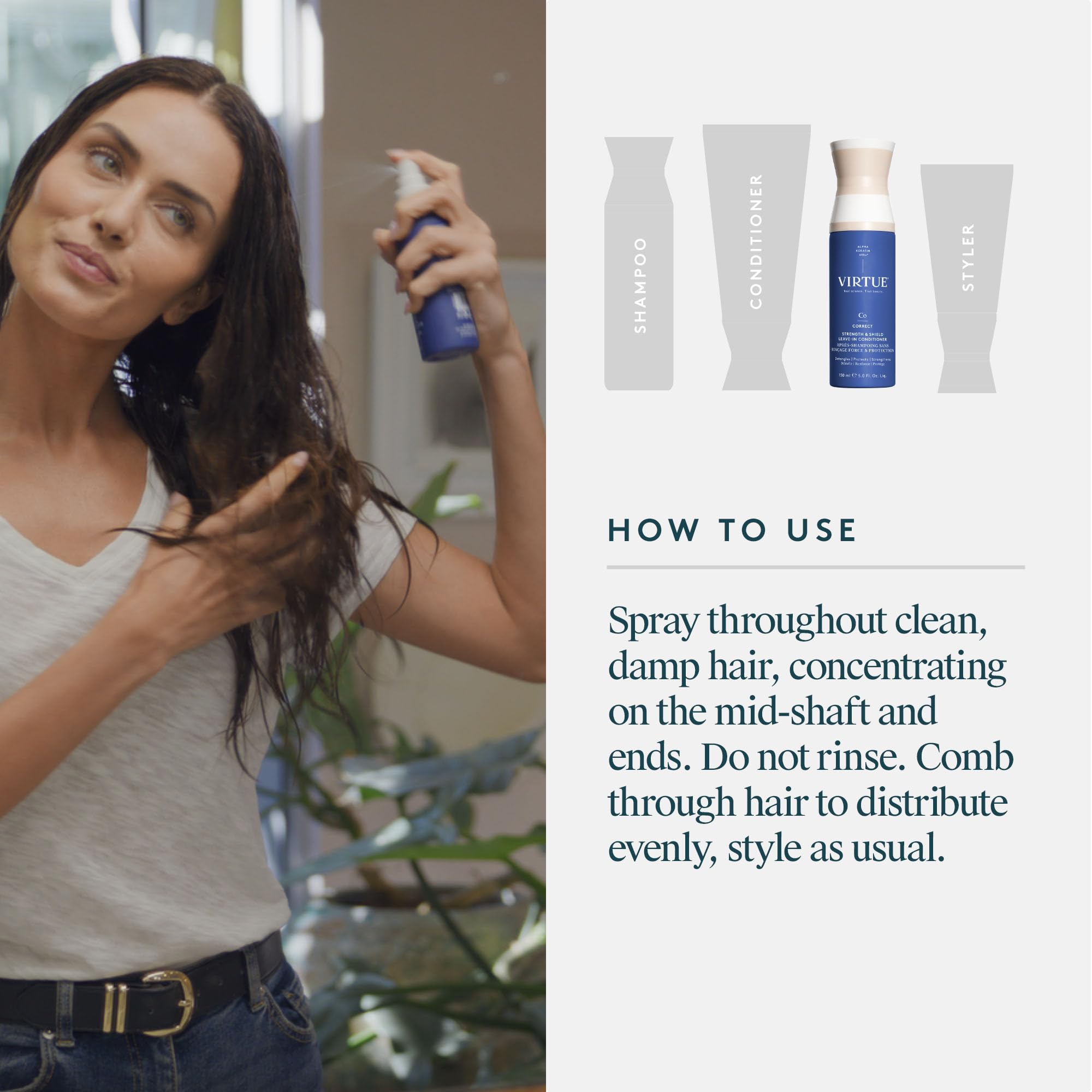 VIRTUE formule sans sulfates pour une routine douce.