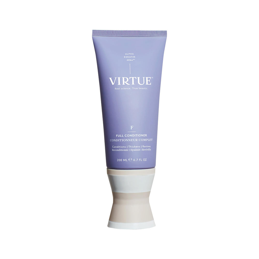 Conditionneur volumisant VIRTUE, bouteille visible, apporte du volume sans alourdir les cheveux.