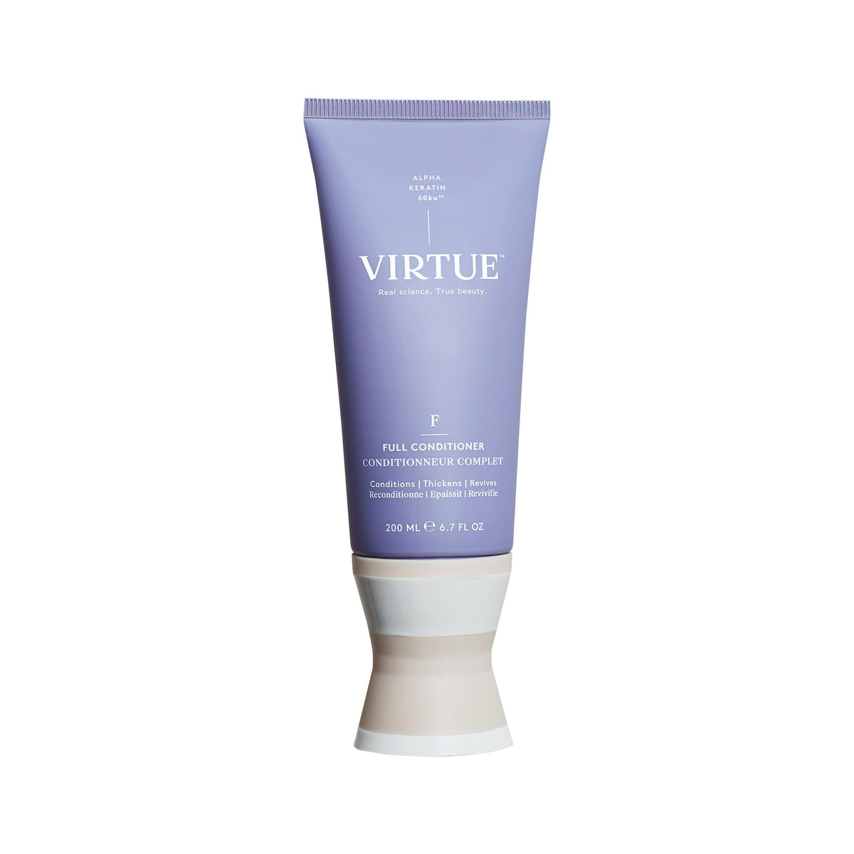 Conditionneur volumisant VIRTUE, bouteille visible, apporte du volume sans alourdir les cheveux.