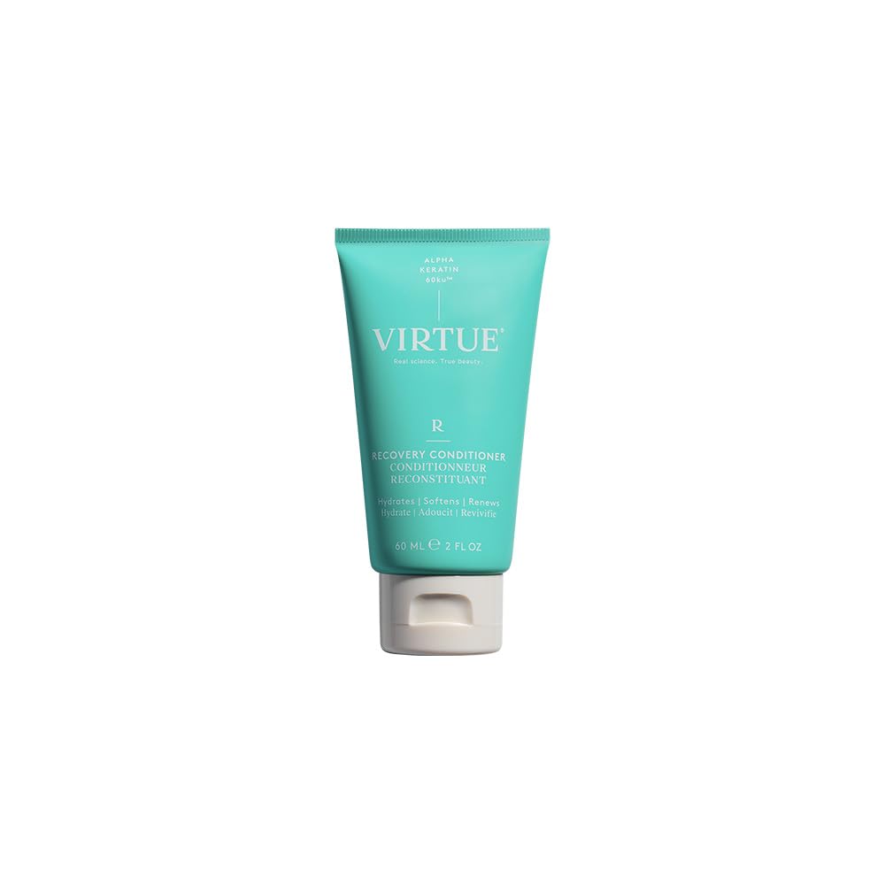 VIRTUE Recovery Conditioner sur bouteille veloutée, douceur immédiate pour cheveux abîmés et cassants.