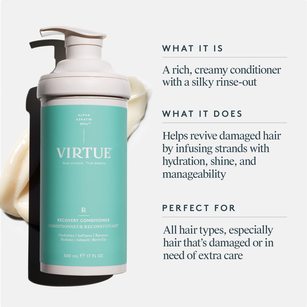VIRTUE Recovery Conditioner, texture cremeuse, révèle douceur et brillance.