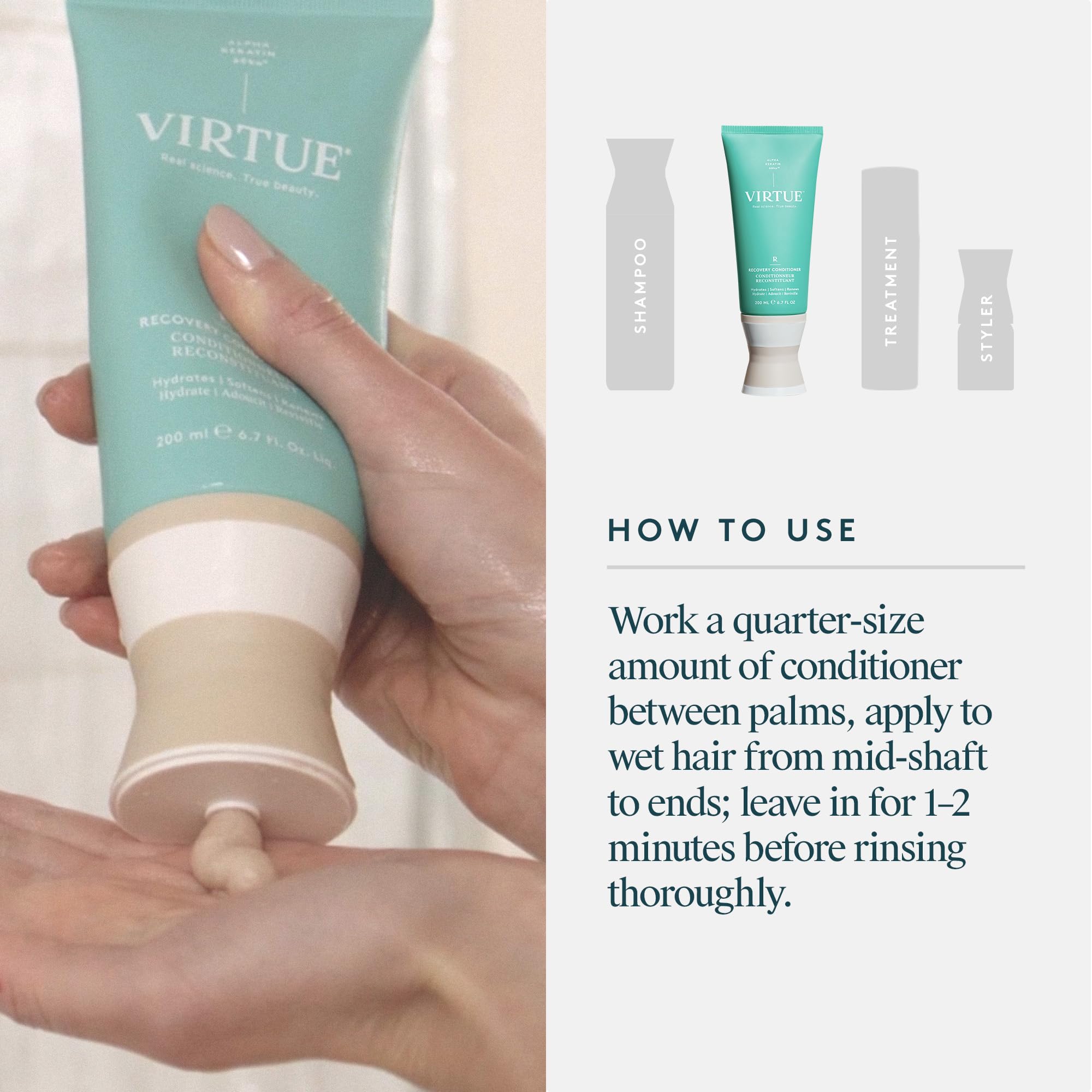 VIRTUE Recovery Conditioner, sans sulfates, protège la couleur.
