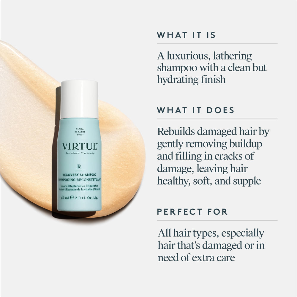 Bouteille Virtue Recovery Shampoo baobab, nourrissant les longueurs fragiles.
