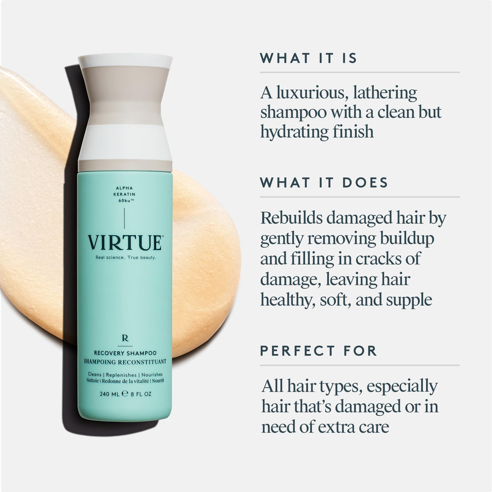 Virtue Recovery Shampoo – parfum coco yuzu, ambiance spa pendant le lavage.