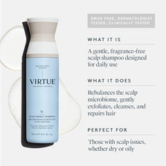 Virtue Shampoing Remède Cuir Chevelu - mousse légère pour une propreté délicate.
