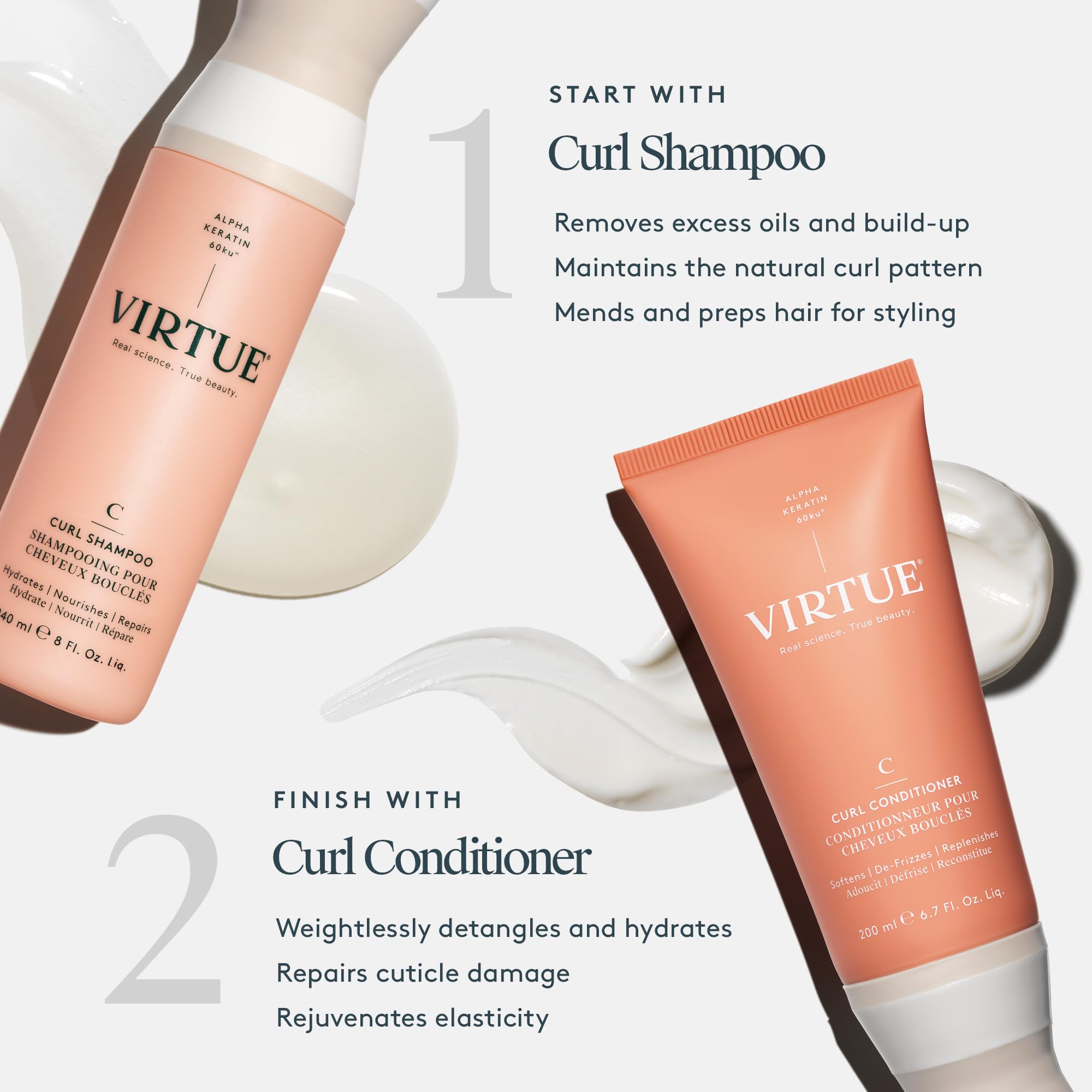 Protection des couleurs avec VIRTUE Curl Jojoba pour cheveux colorés.