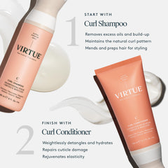 Protection des couleurs avec VIRTUE Curl Jojoba pour cheveux colorés.