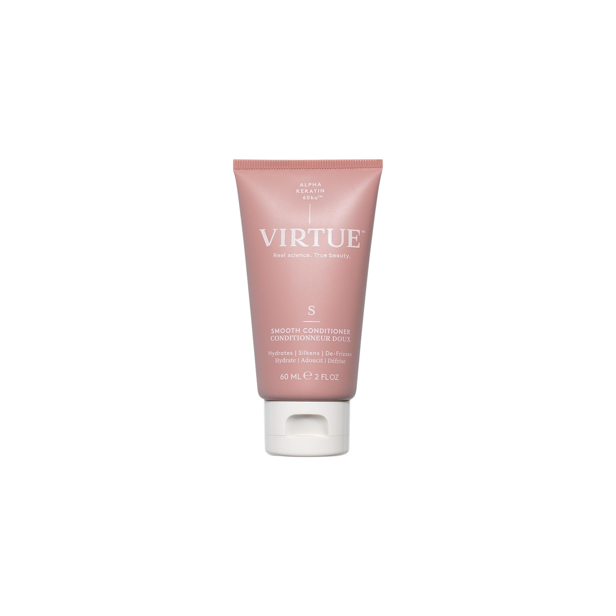 VIRTUE Smooth Conditioner: bouteille et étiquette, lutte contre les frisottis.