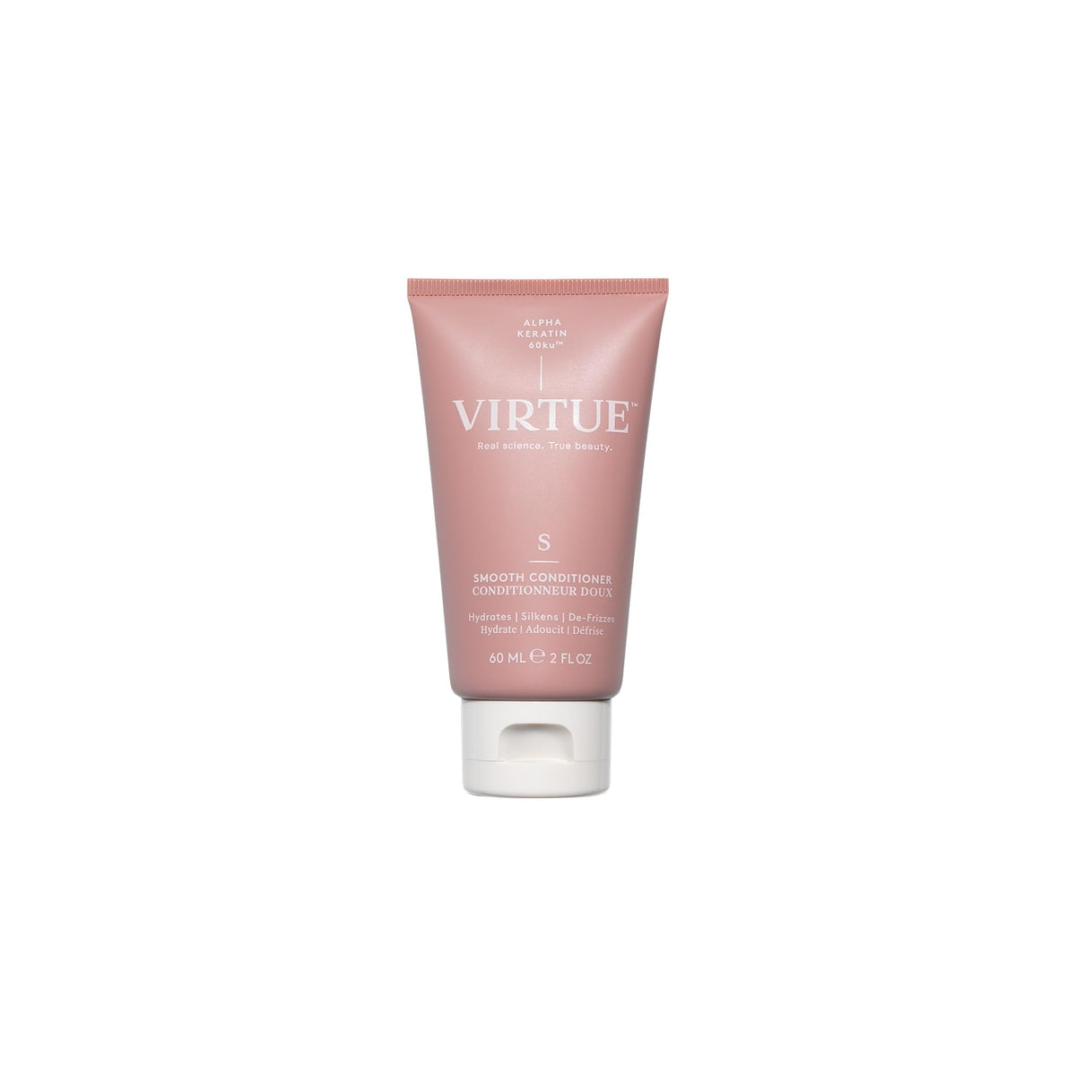 VIRTUE Smooth Conditioner: bouteille et étiquette, lutte contre les frisottis.