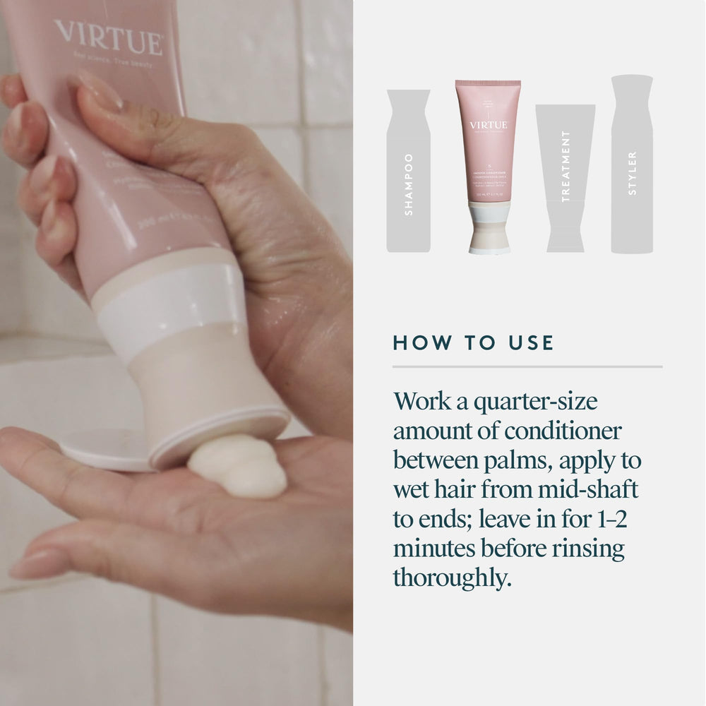 VIRTUE Smooth Conditioner: sans sulfates ni parabènes, formule respectueuse.