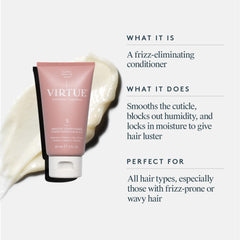 VIRTUE Smooth Conditioner: texture crème soyeuse pour une douceur immédiate.