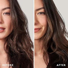 Virtue Smooth Shampoo: avant-apres-frisottis, réduction visible des frisottis.