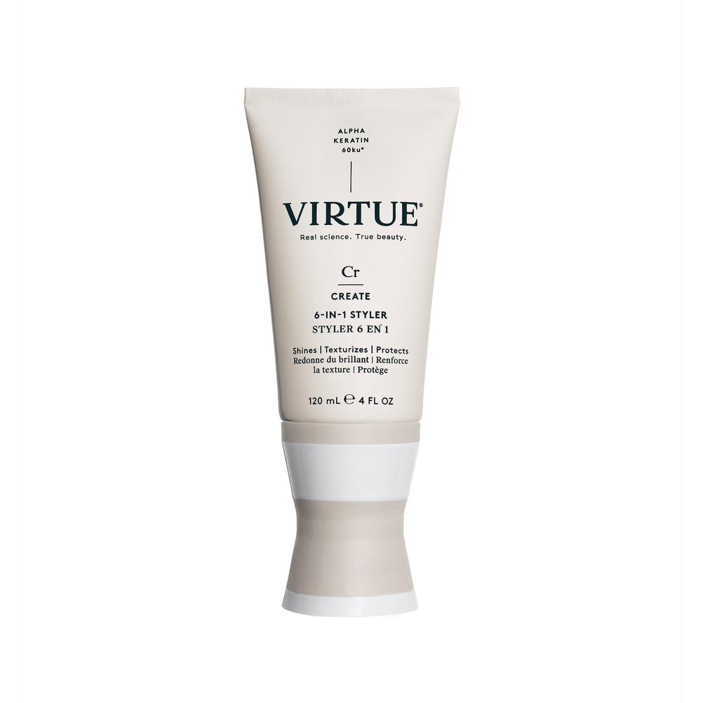 VIRTUE 6-en-1 Outil de coiffage crème-serum: application légère qui laisse les cheveux lisses et soyeux.