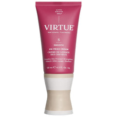 Virtue Un-Frizz Crème: bouteille visible, application rapide sans film gras.