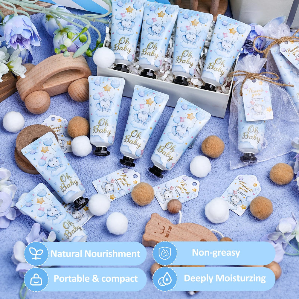 Design Élégant Viscoo avec éléphant bleu et ambiance fête prénatale.