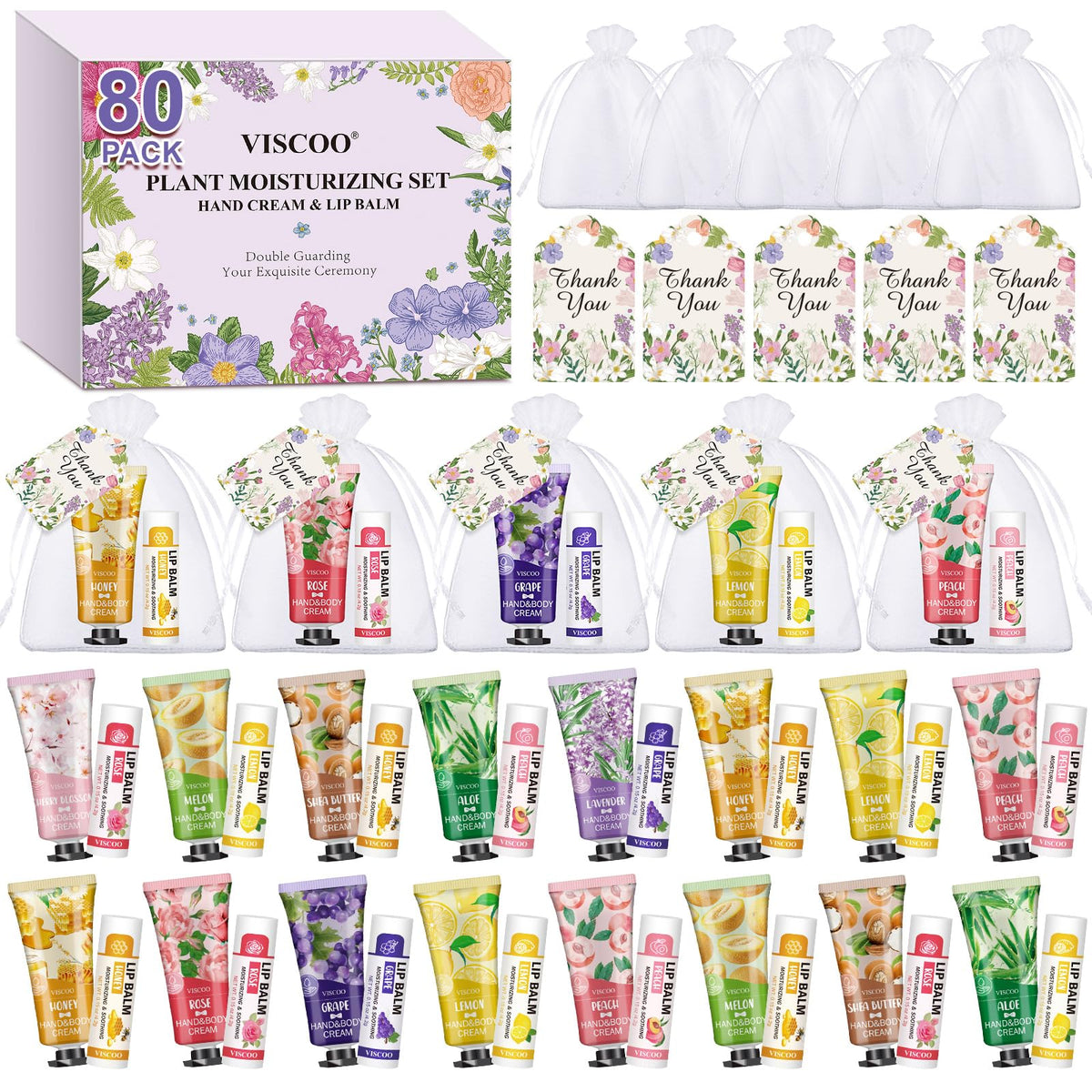 Viscoo ensemble 80 crèmes mains et baumes lèvres, cadeau pratique.