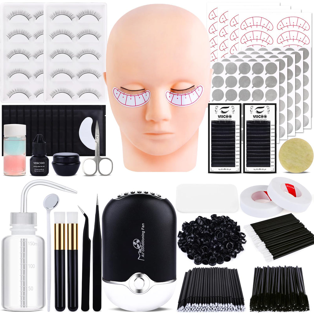 VISCOO kit extension cils débutants – mannequin pour pratique réaliste.