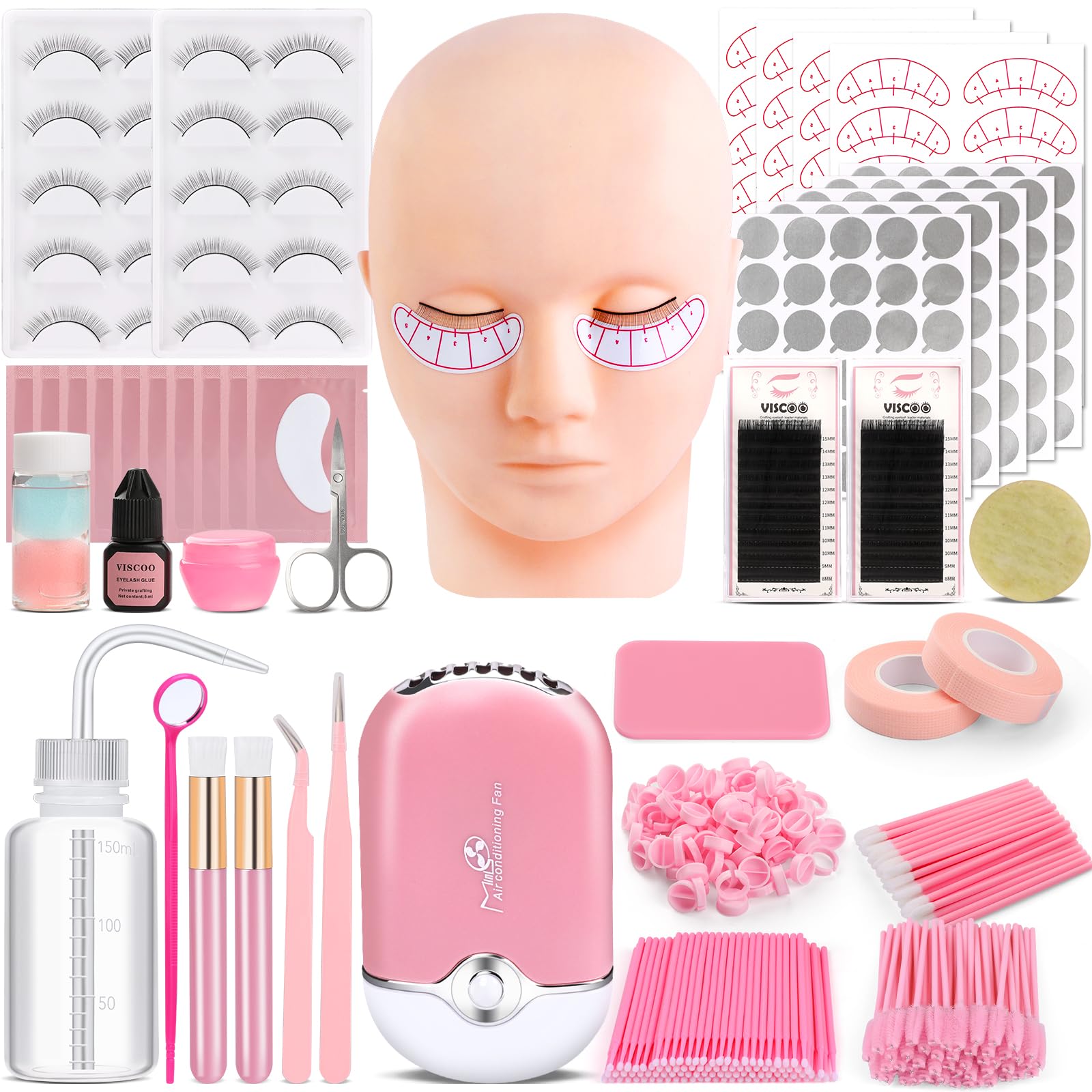 Viscoo kit extension cils avec tête mannequin pour apprentissage pratique