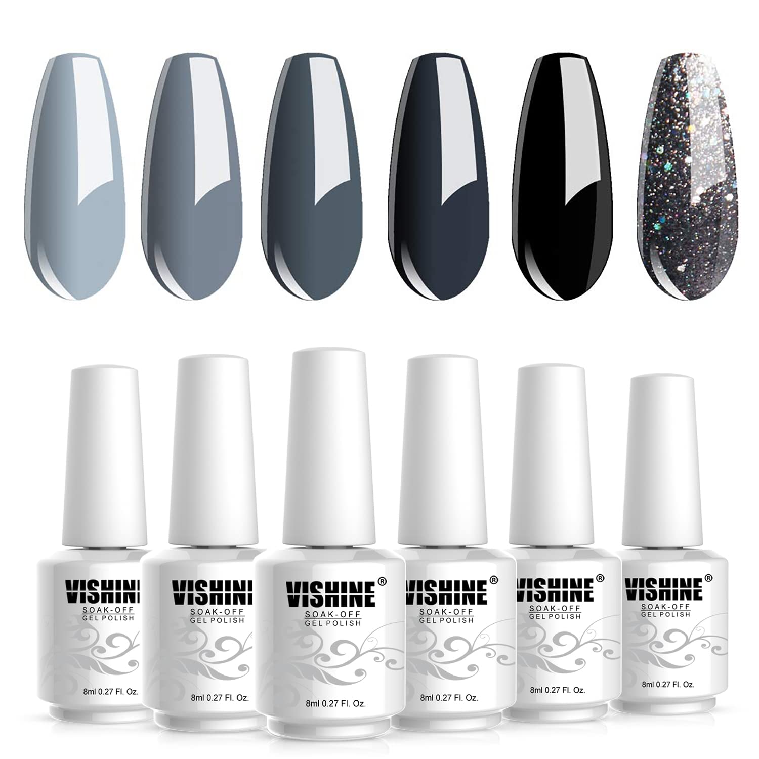 Échantillons de nuances gris pour ongles coordonnés