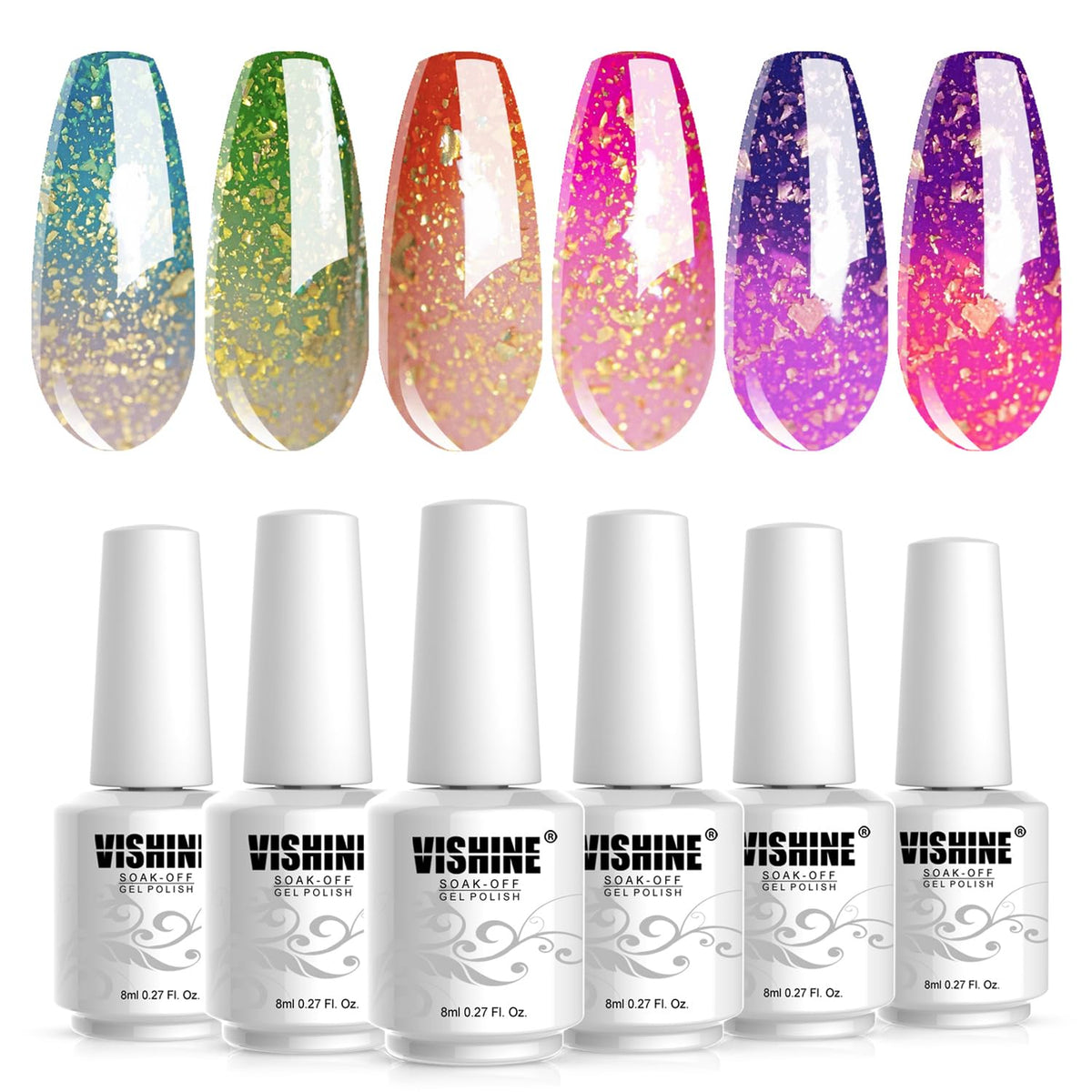 Vishine vernis gel changeant couleur sur bouteille, effet temperature démontré