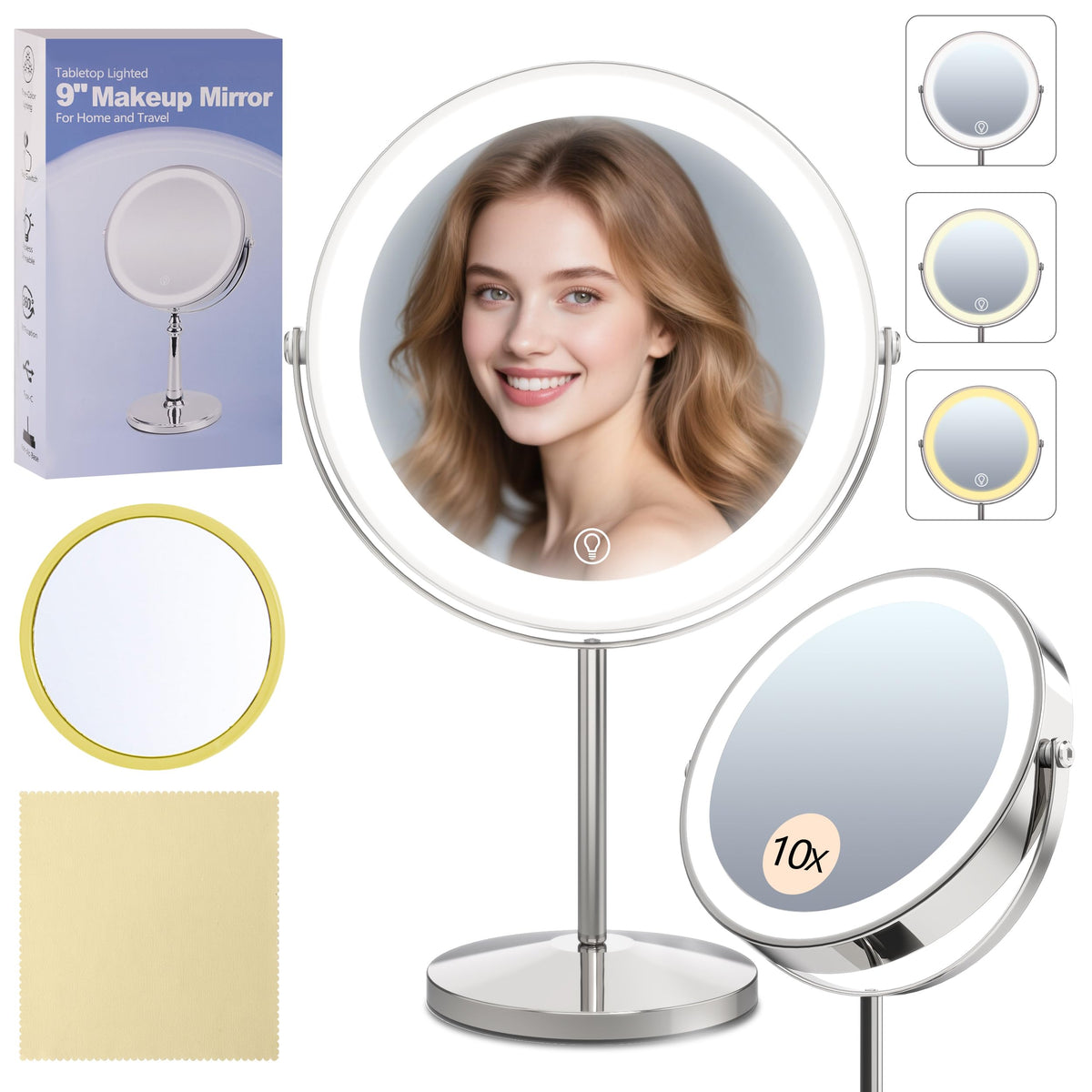VisionSphere Miroir loupe 9 pouces lumineux pour maquillage précis et net.