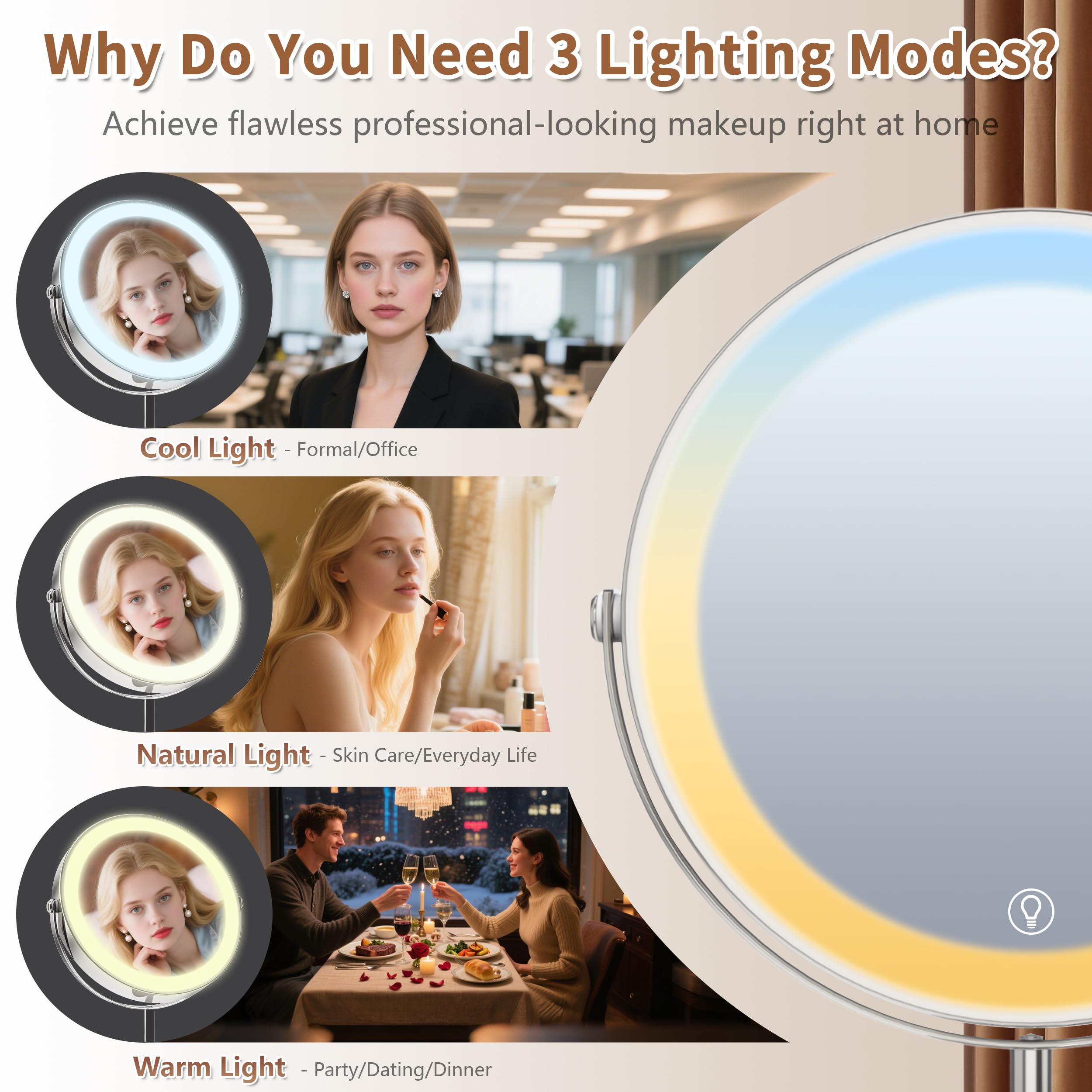 VisionSphere Miroir loupe batterie rechargeable 2000mAh, autonomie pratique.
