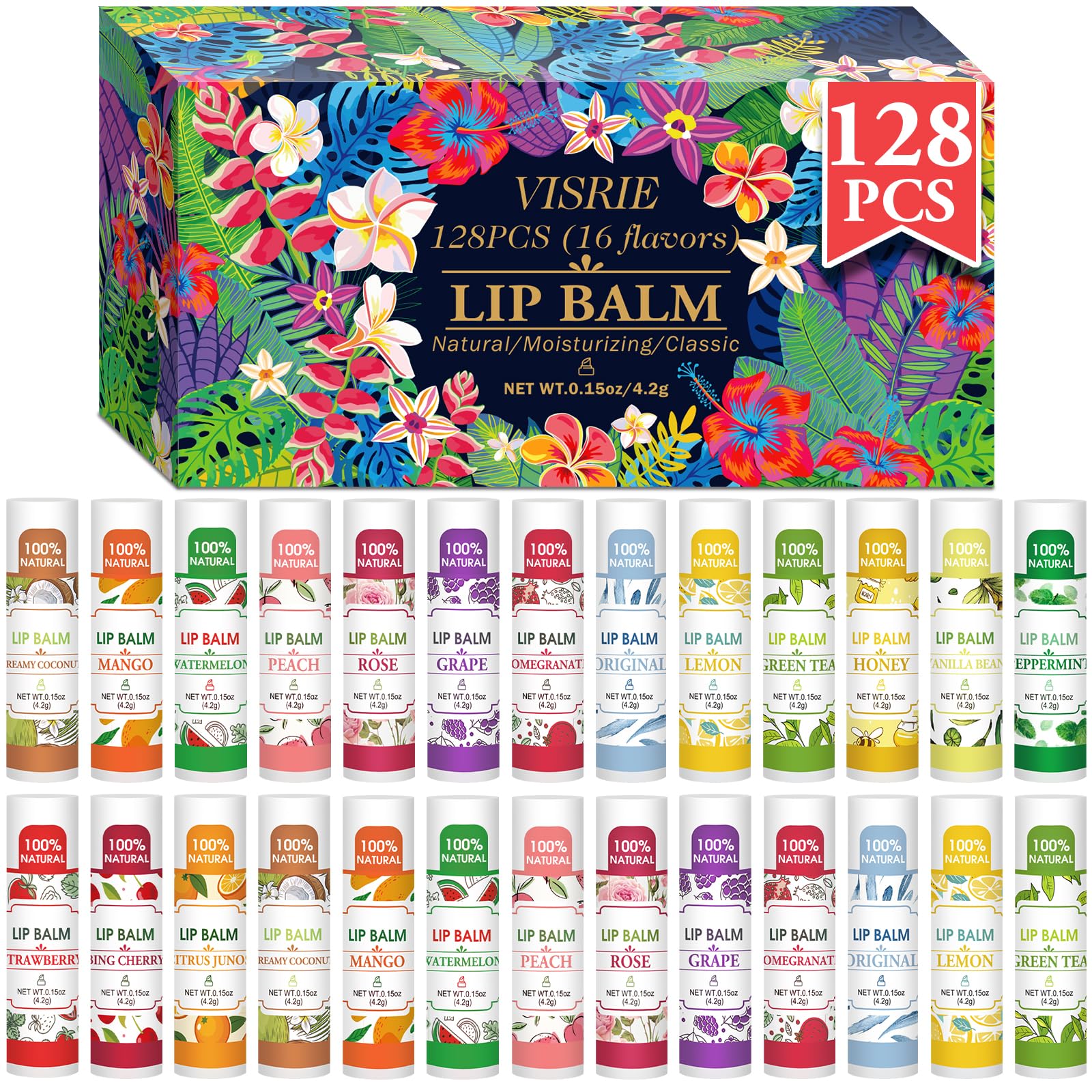 VISRIE Baume labial 128-pack ensemble: hydratation durable pour lèvres.