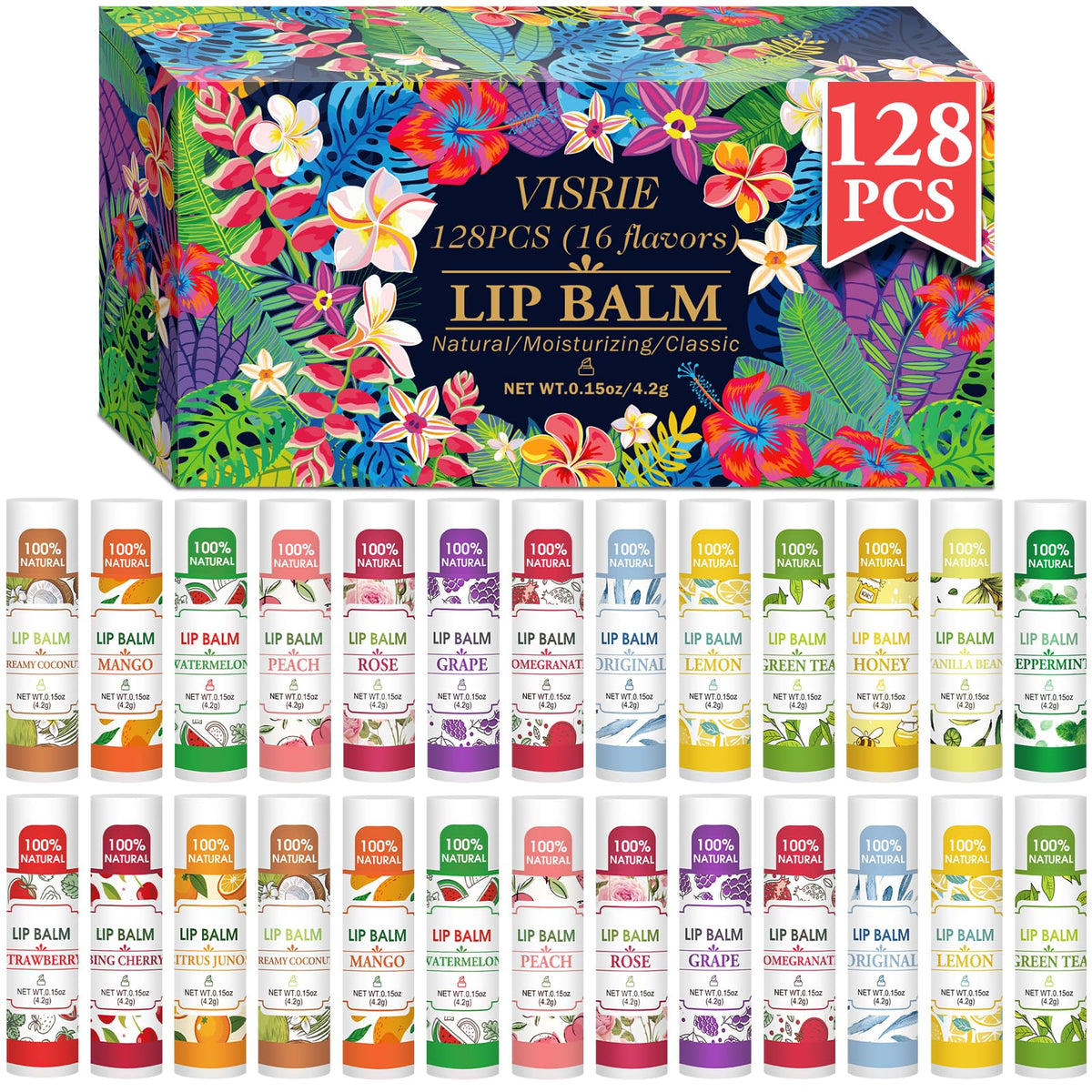 VISRIE Baume labial 128-pack ensemble: hydratation durable pour lèvres.