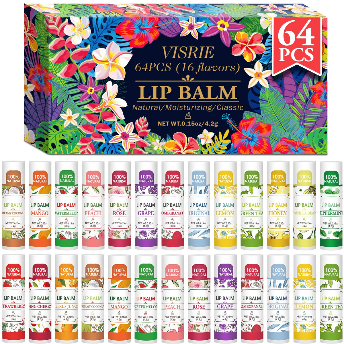 VISRIE Baume Lèvres 64-pack, ensemble visuel, hydratation durable possible