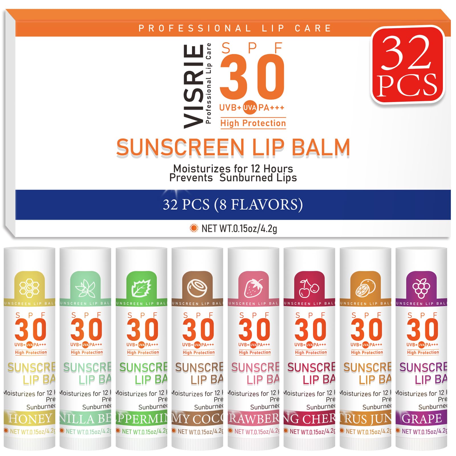 VISRIE baume à lèvres SPF30 en stick, protection légère en déplacement.