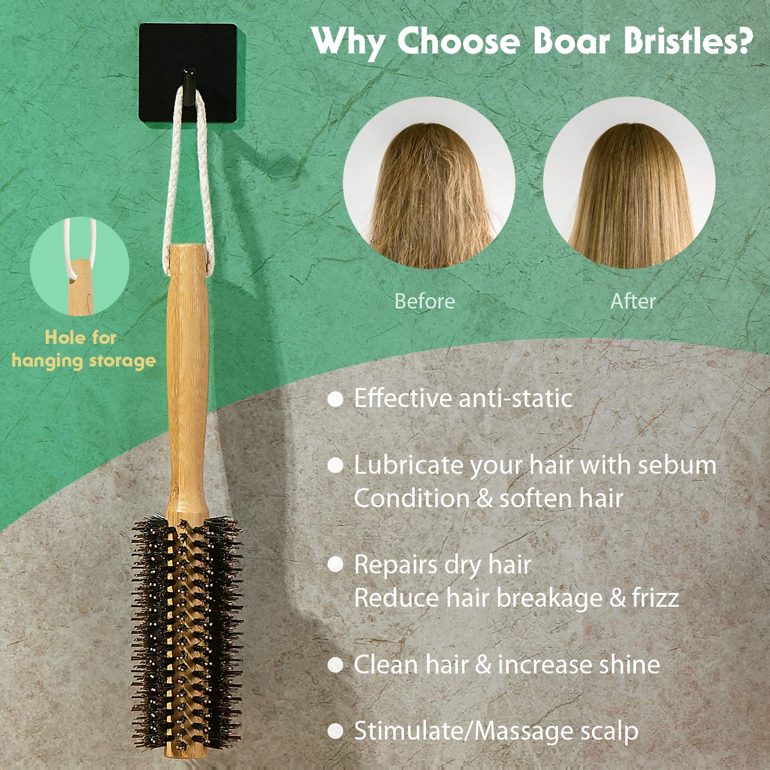 Vista brosse ronde démêle facilement et respecte les cheveux.