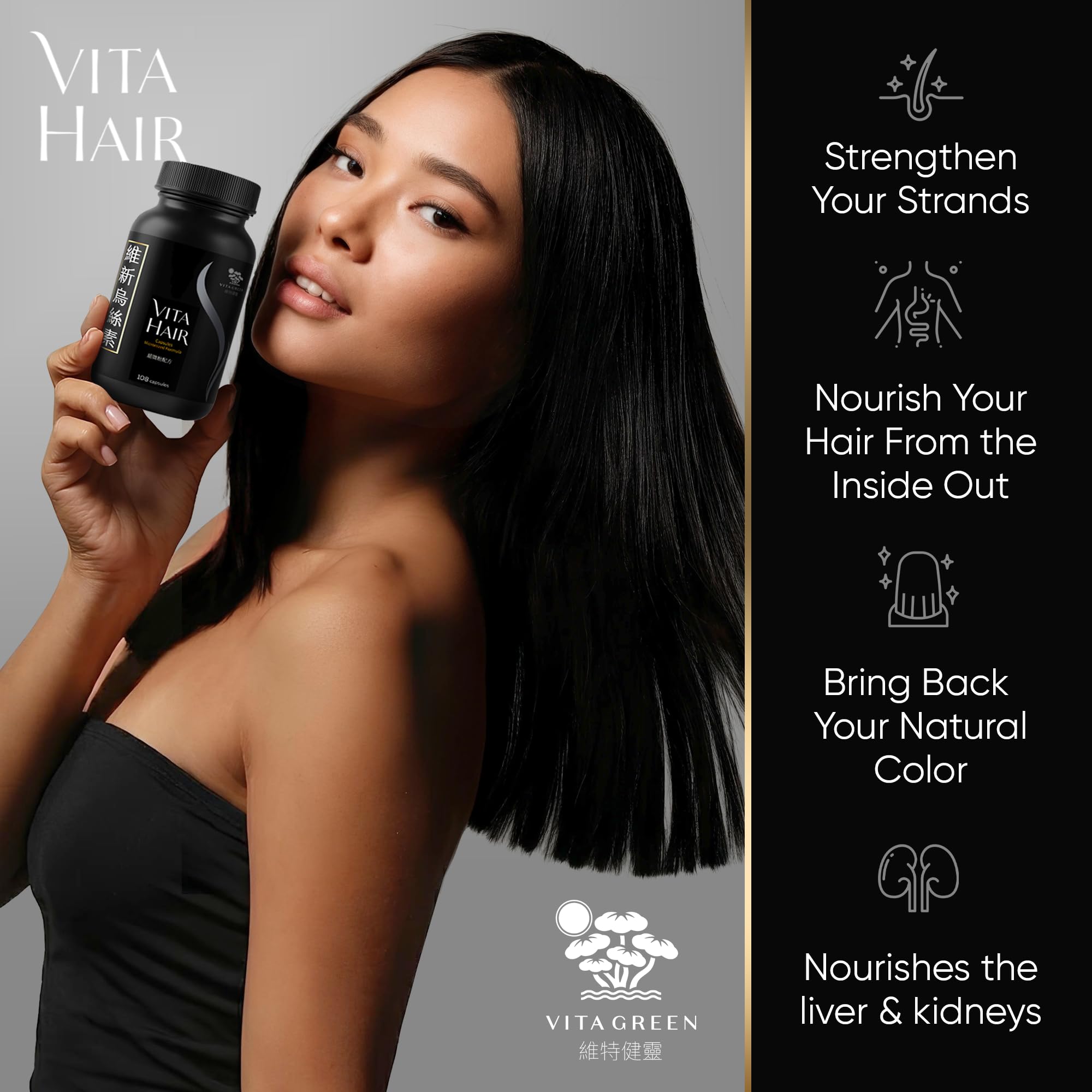 Vita Green VitaHair capsules versees, demonstration pratique pour la routine.