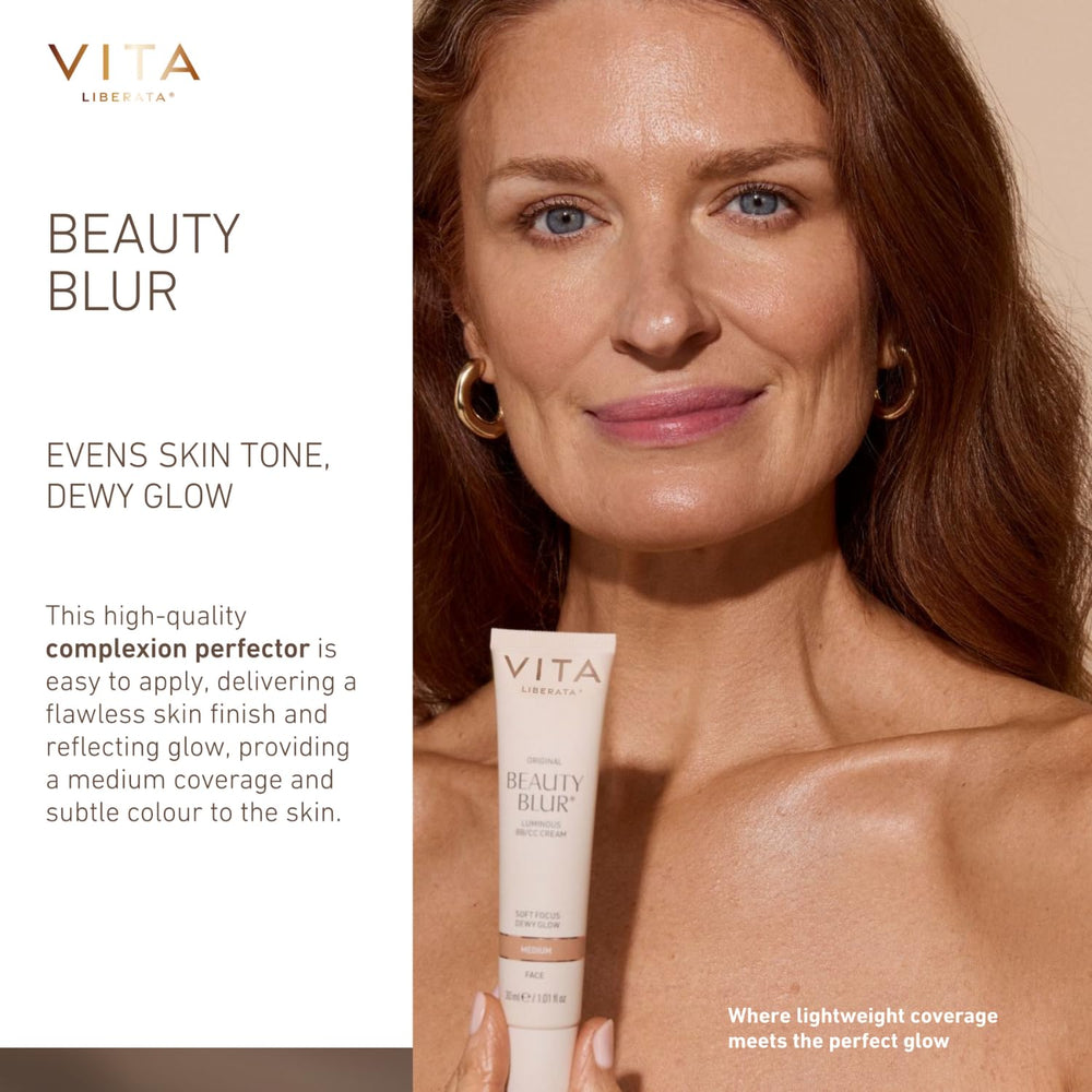 Texture légère Vita Liberata Beauty Blur sur flacon, effet sans brillance