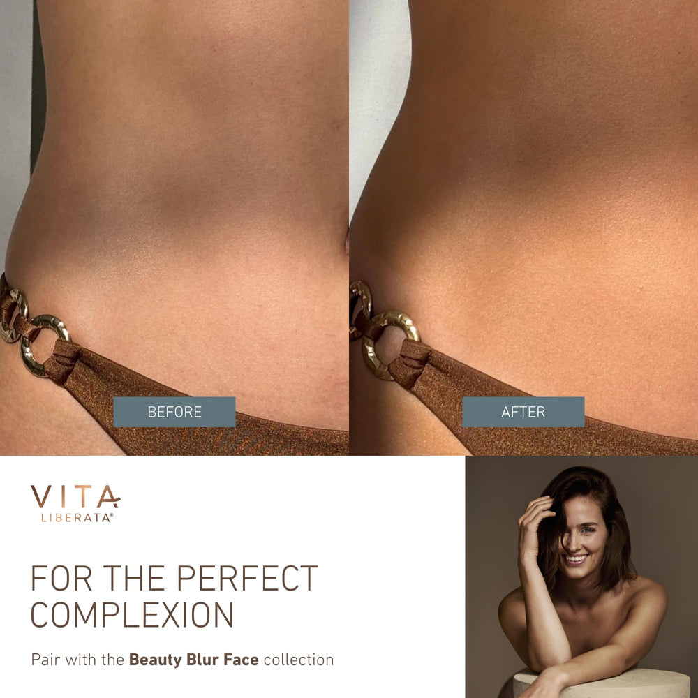 Fini satiné-matte Vita Liberata pour un teint uniforme sans effort.