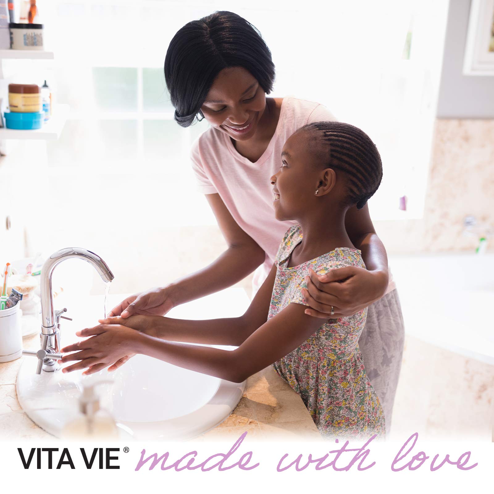 Vita Vie foamy lather close-up showing easy rinse for daily use.