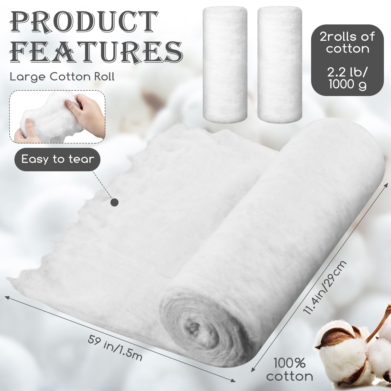 VitalCozy coton absorbant rouleaux idéaux pour élimination maquillage