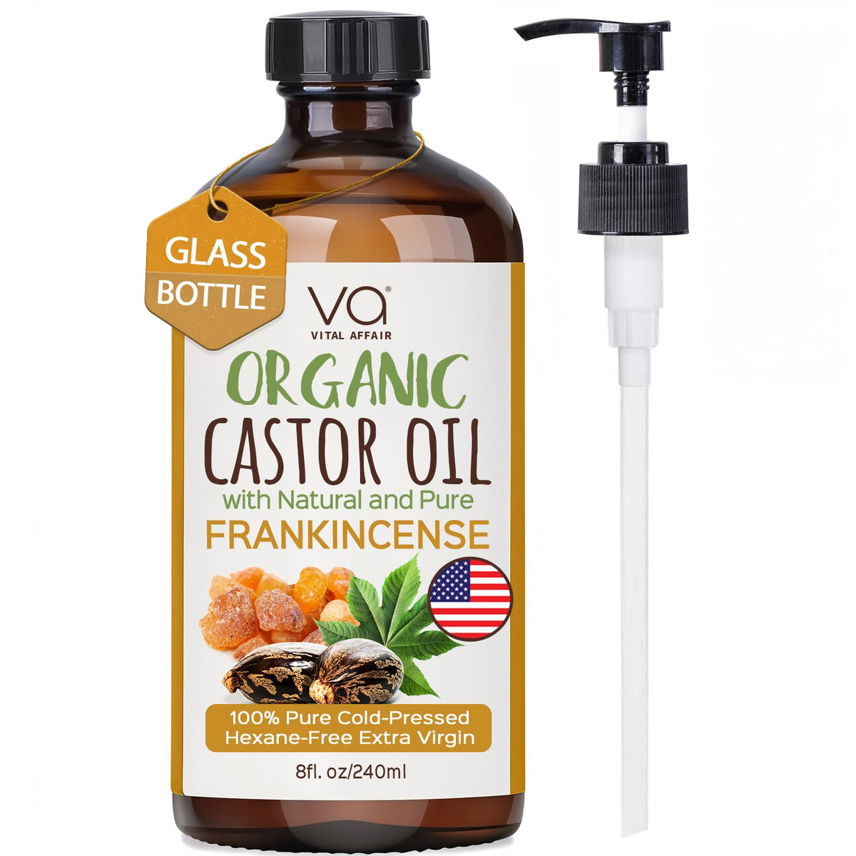VITAL AFFAIR huile de ricin et encens – bouteille-verre pure pour soin capillaire nourrissant.